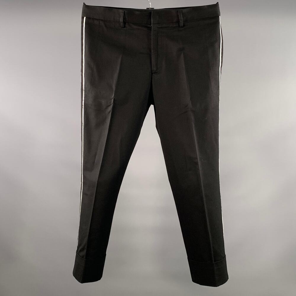 JIL SANDER Size 32 Black White Painted Cotton Blend Cuffed Dress Pants